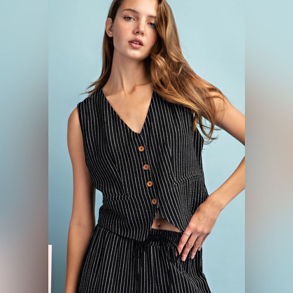 095. PINSTRIPE BUTTON DOWN VEST & PANT SET - Picture 4 of 13